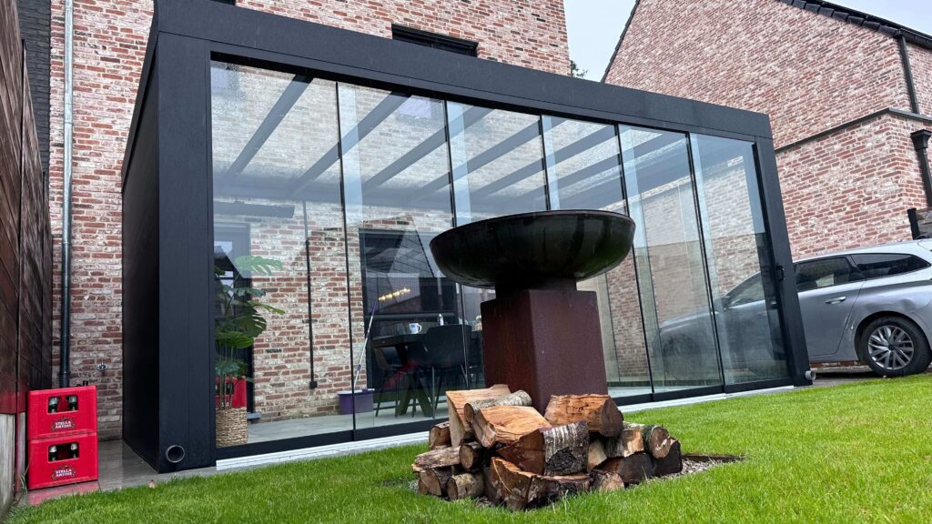 buitenkamer, veranda, overkapping, glazen schuifwand
