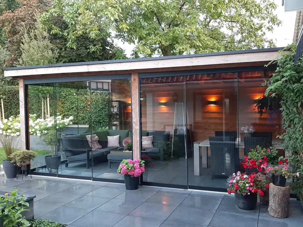 Midesti, overkapping, glazen schuifwand, tuinkamer, veranda