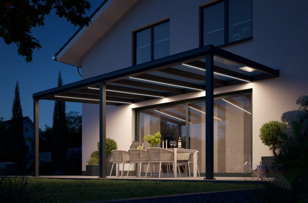 Midesti overkapping en glazen schuifwanden