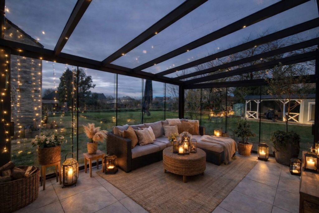 buitenkamer, veranda, overkapping, glazen schuifwand